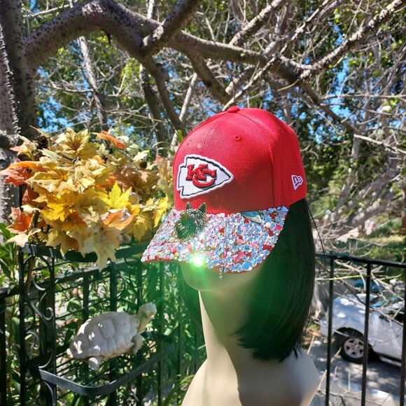 A Red Swarovski Crystal Kansas City Chiefs Hat W/Crystal WOLF Mascot main image 5
